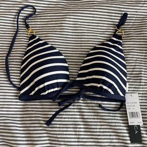 La Blanca Bikini Top, Dark Navy/White Stripe/Gold Hardware, Size 6